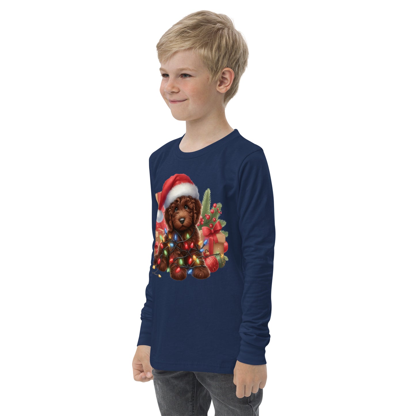 Chocolate Brown Christmas Light Doodle - Unisex Youth Long Sleeve T Shirt