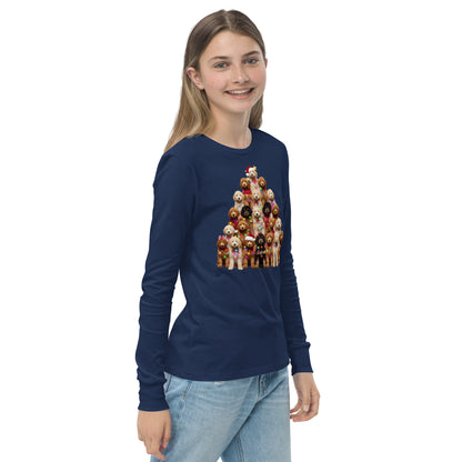 Doodle Christmas Tree Youth Long Sleeve T Shirt