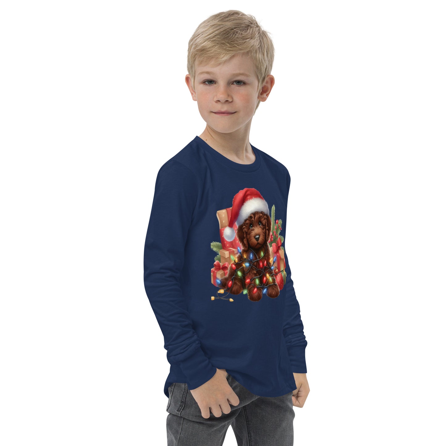 Chocolate Brown Christmas Light Doodle - Unisex Youth Long Sleeve T Shirt