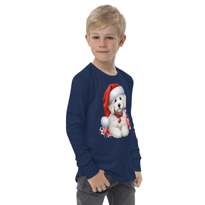 White Doodle Christmas Puppy - Unisex Youth Long Sleeve T Shirt