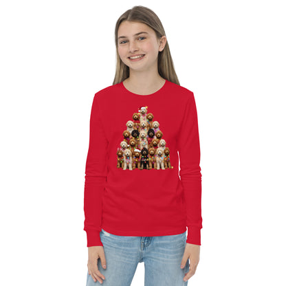 Doodle Christmas Tree Youth Long Sleeve T Shirt