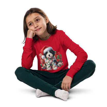 Black & White Christmas Doodle - Unisex Youth Long Sleeve T Shirt