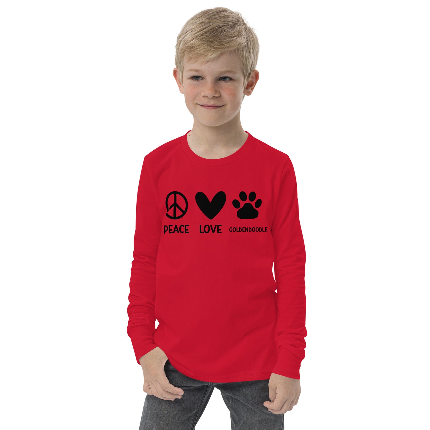 Peace Love Goldendoodle Youth Long Sleeve T Shirt