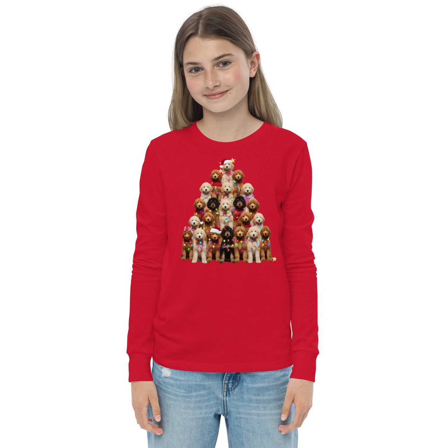 Doodle Christmas Tree Youth Long Sleeve T Shirt