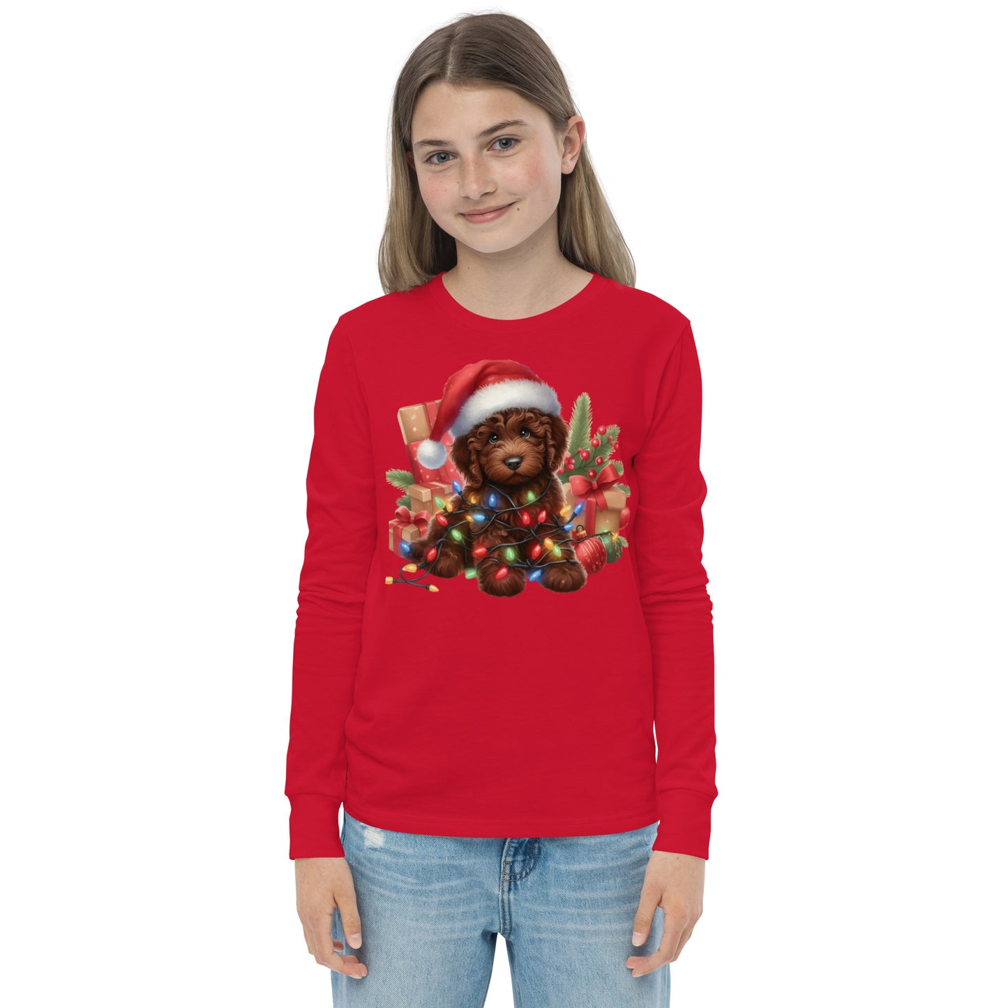 Chocolate Brown Christmas Light Doodle - Unisex Youth Long Sleeve T Shirt