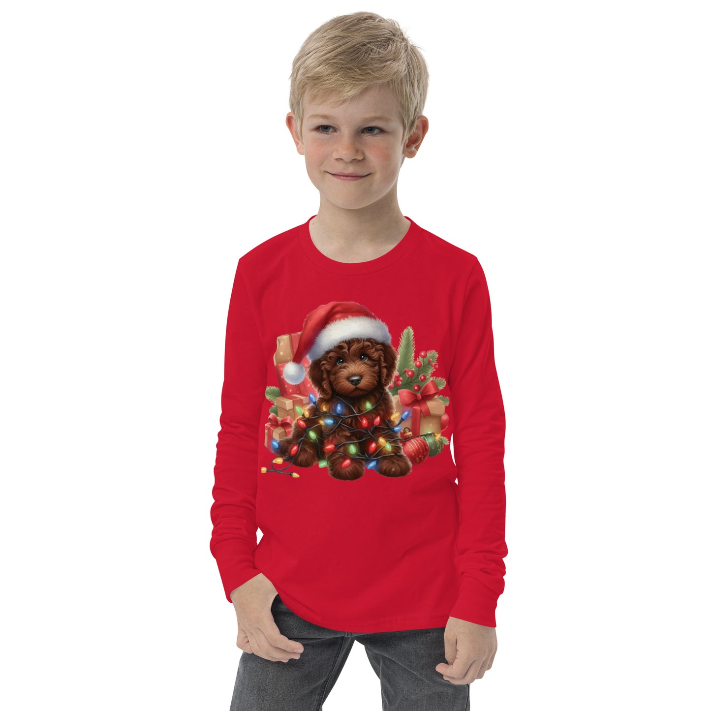 Chocolate Brown Christmas Light Doodle - Unisex Youth Long Sleeve T Shirt