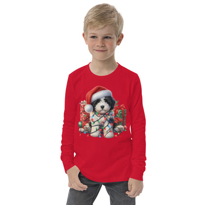 Black & White Christmas Doodle - Unisex Youth Long Sleeve T Shirt