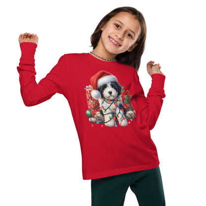 Black & White Christmas Doodle - Unisex Youth Long Sleeve T Shirt