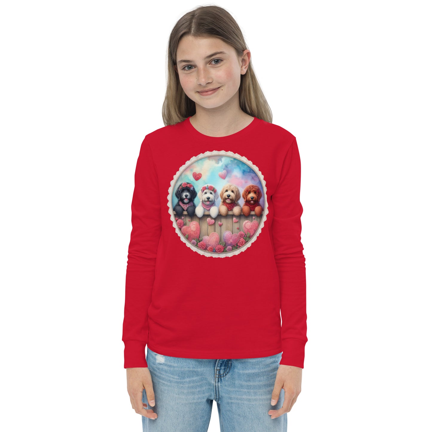 Valentines Doodles - Unisex Youth Bella + Canvas - Long Sleeve T Shirt