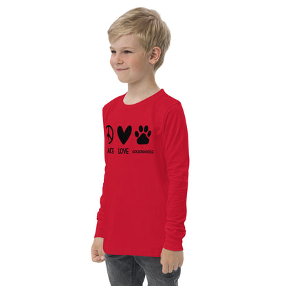 Peace Love Goldendoodle Youth Long Sleeve T Shirt