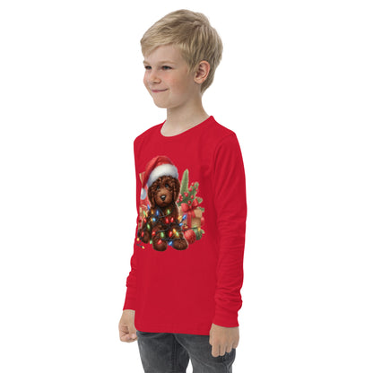 Chocolate Brown Christmas Light Doodle - Unisex Youth Long Sleeve T Shirt