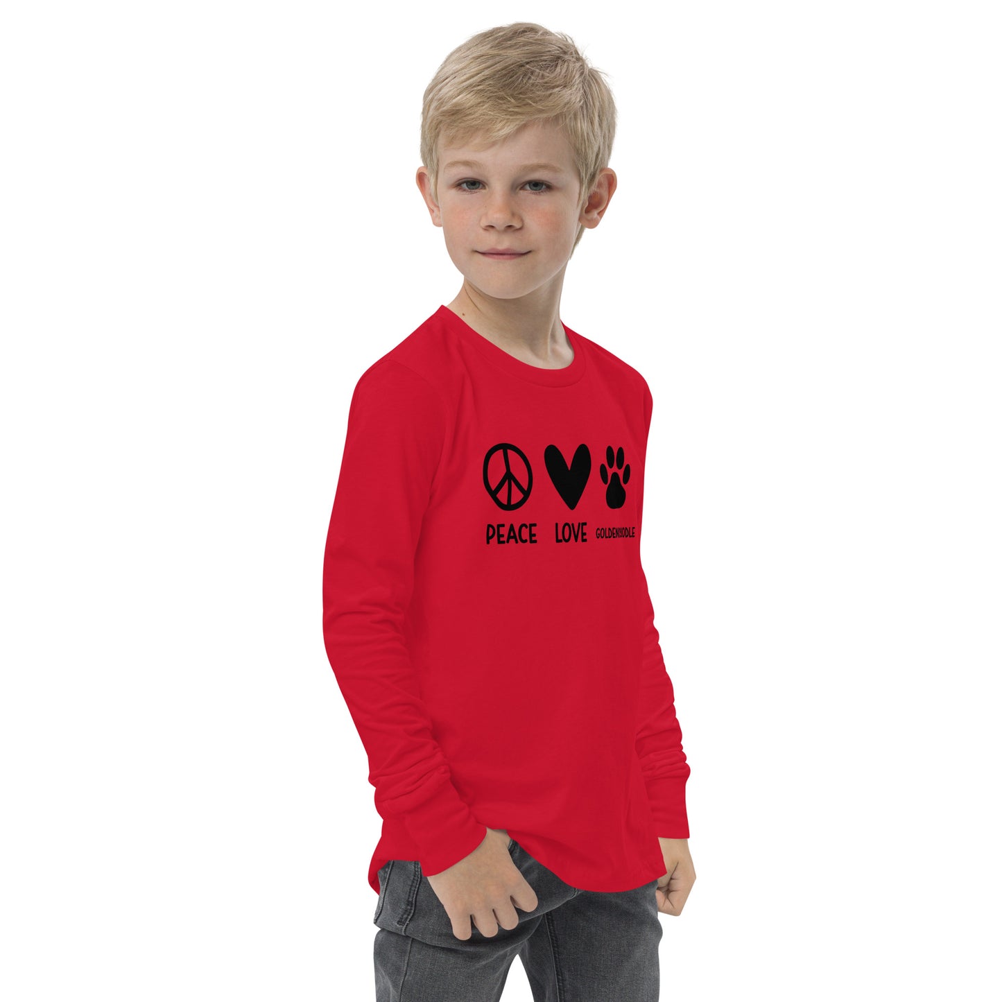 Peace Love Goldendoodle Youth Long Sleeve T Shirt