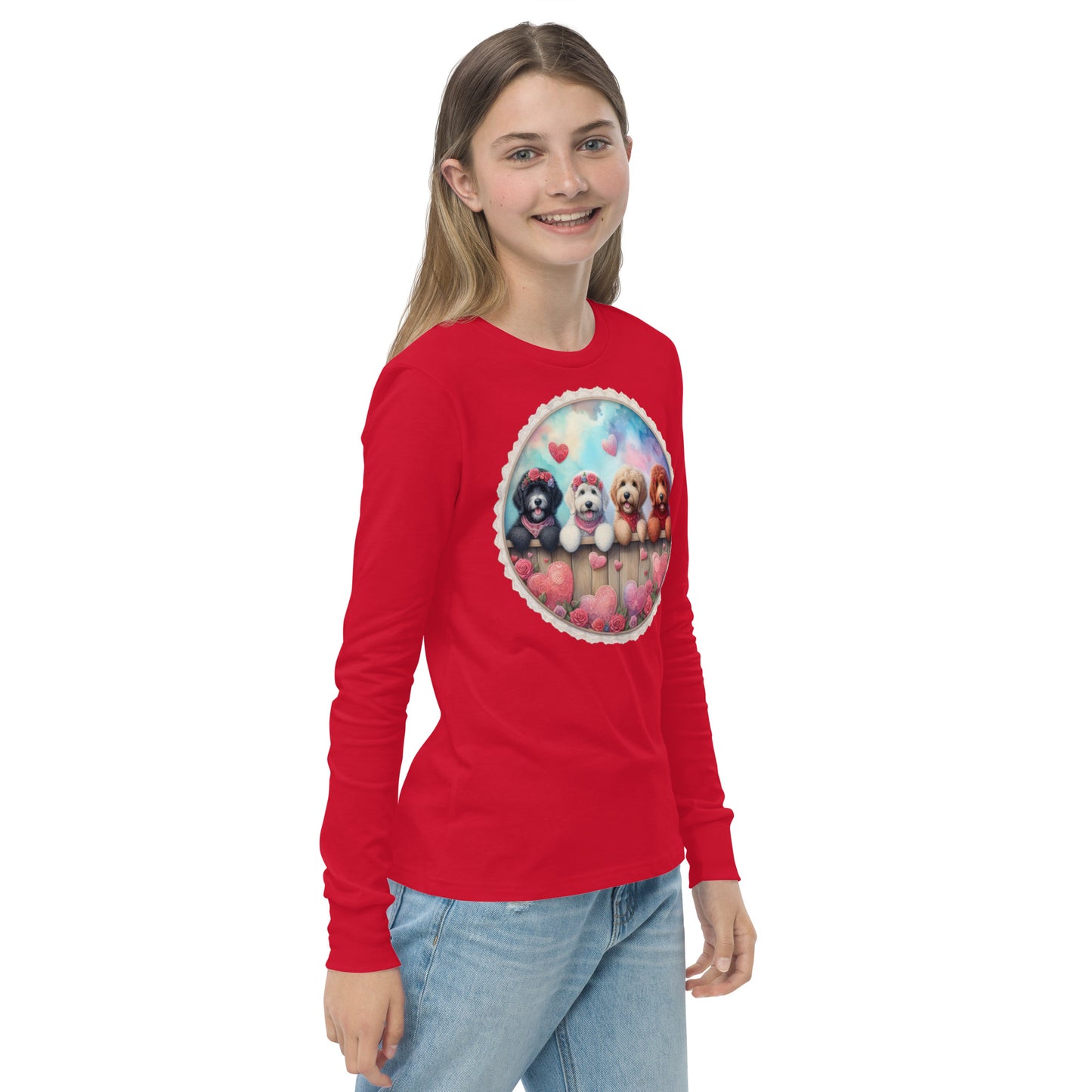 Valentines Doodles - Unisex Youth Bella + Canvas - Long Sleeve T Shirt