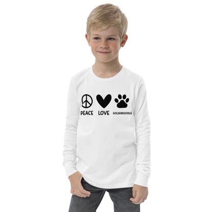 Peace Love Goldendoodle Youth Long Sleeve T Shirt