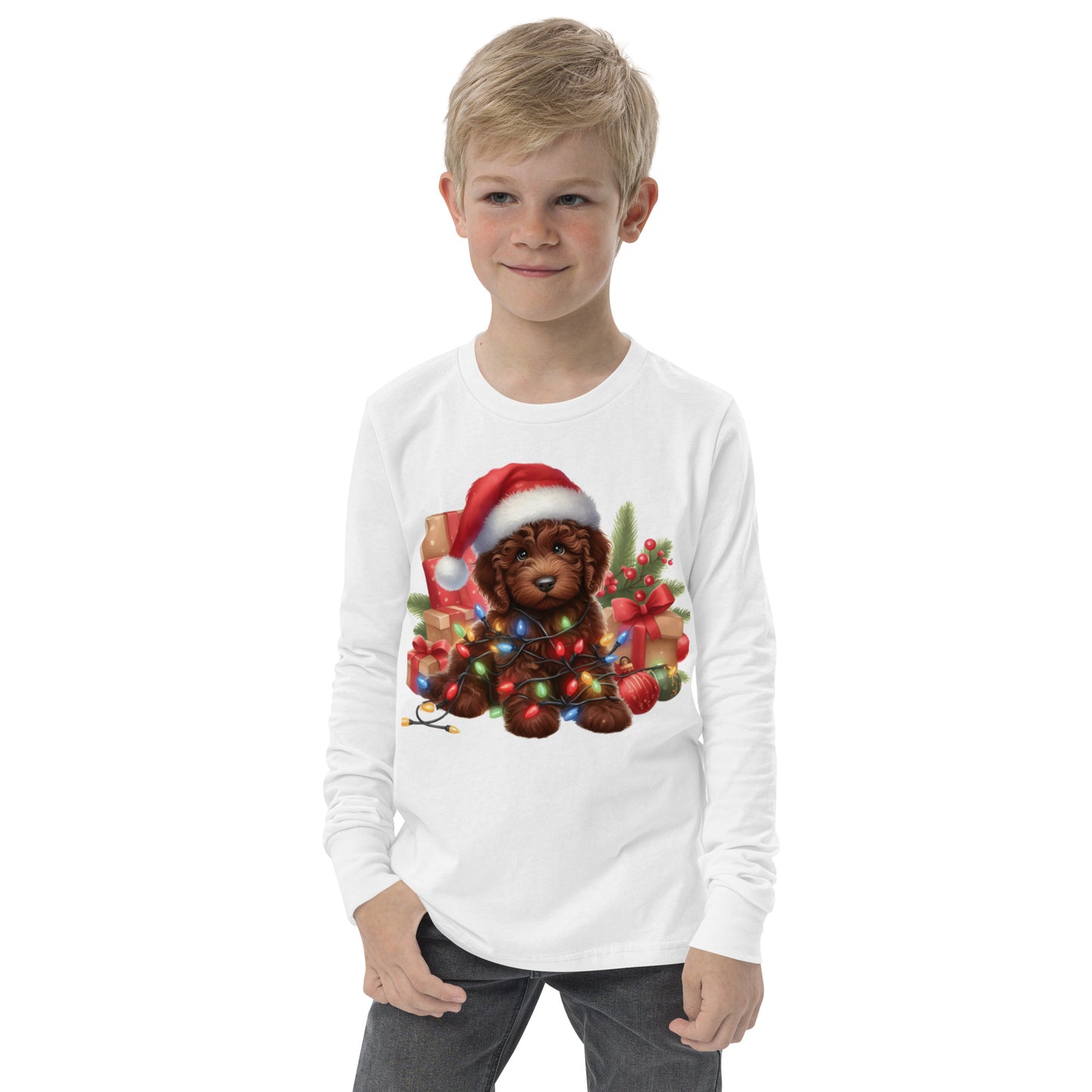 Chocolate Brown Christmas Light Doodle - Unisex Youth Long Sleeve T Shirt