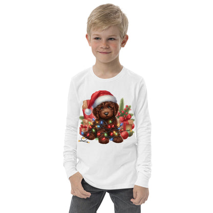 Chocolate Brown Christmas Light Doodle - Unisex Youth Long Sleeve T Shirt