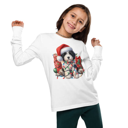 Black & White Christmas Doodle - Unisex Youth Long Sleeve T Shirt