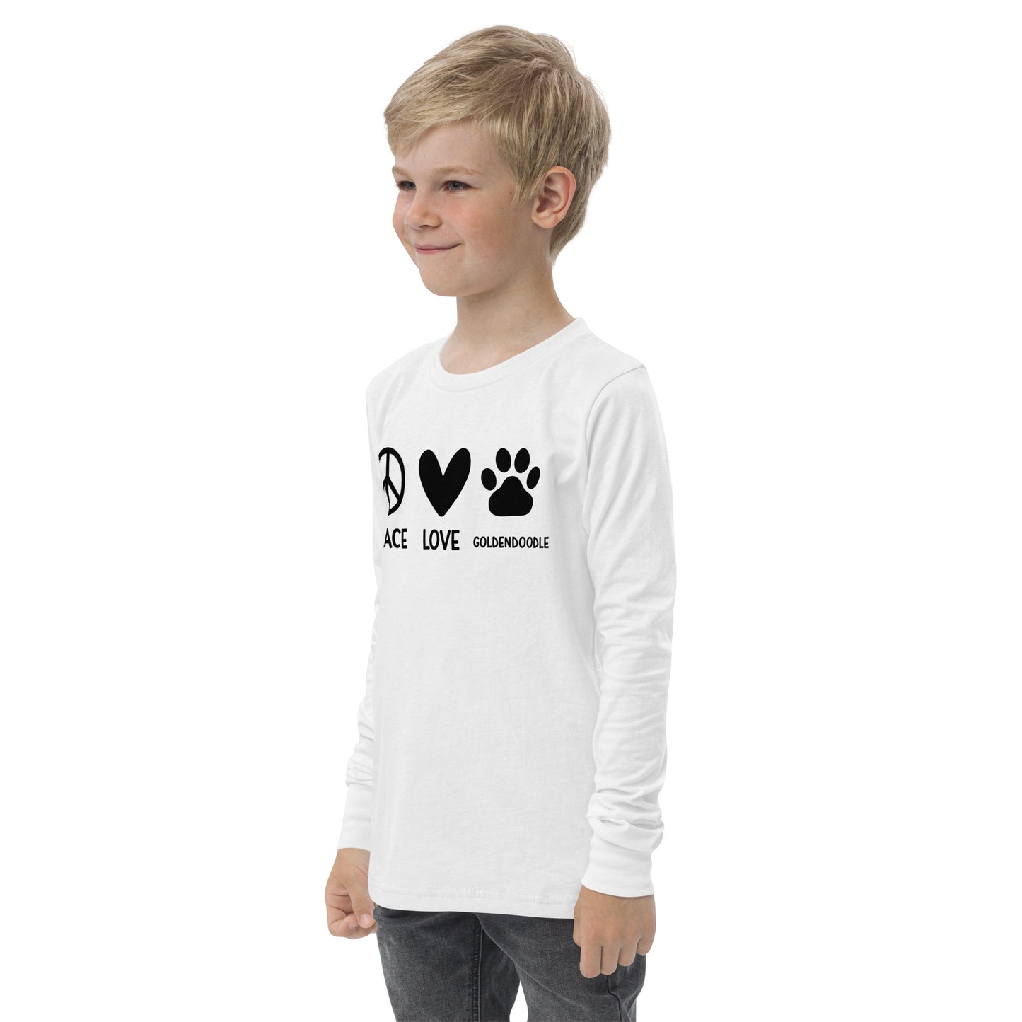 Peace Love Goldendoodle Youth Long Sleeve T Shirt