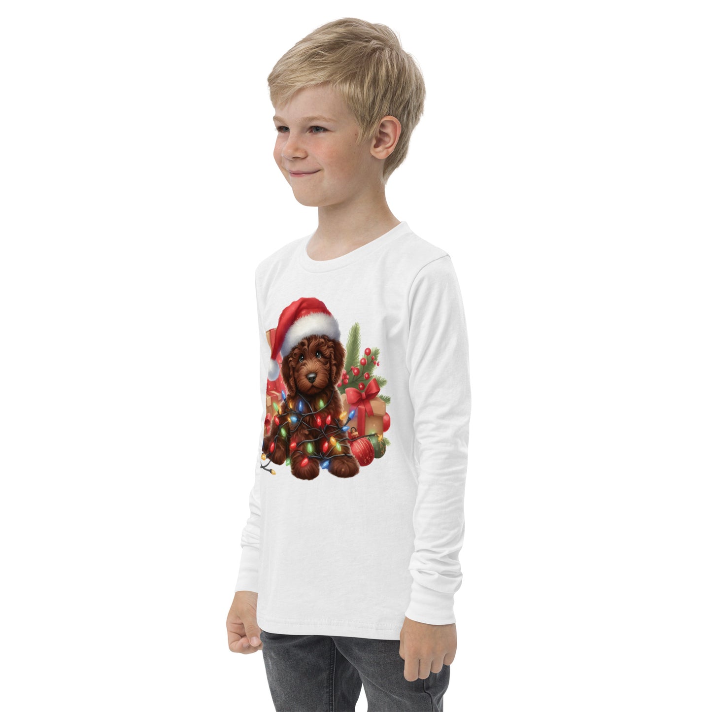 Chocolate Brown Christmas Light Doodle - Unisex Youth Long Sleeve T Shirt