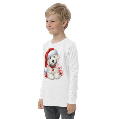 White Doodle Christmas Puppy - Unisex Youth Long Sleeve T Shirt