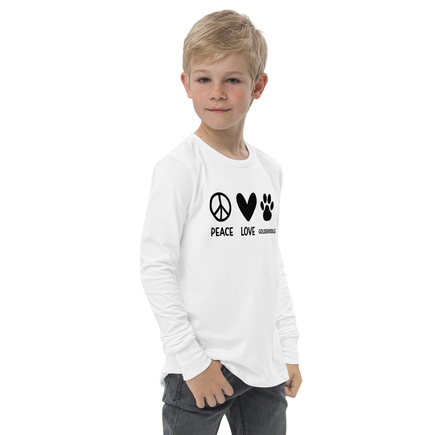 Peace Love Goldendoodle Youth Long Sleeve T Shirt