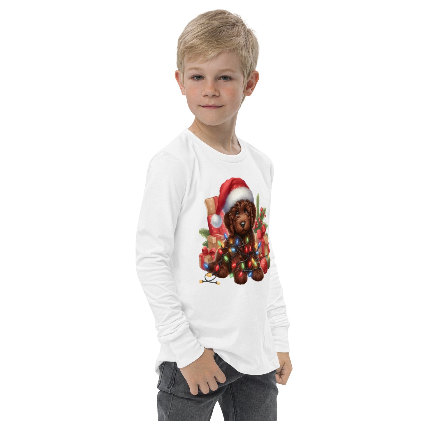 Chocolate Brown Christmas Light Doodle - Unisex Youth Long Sleeve T Shirt