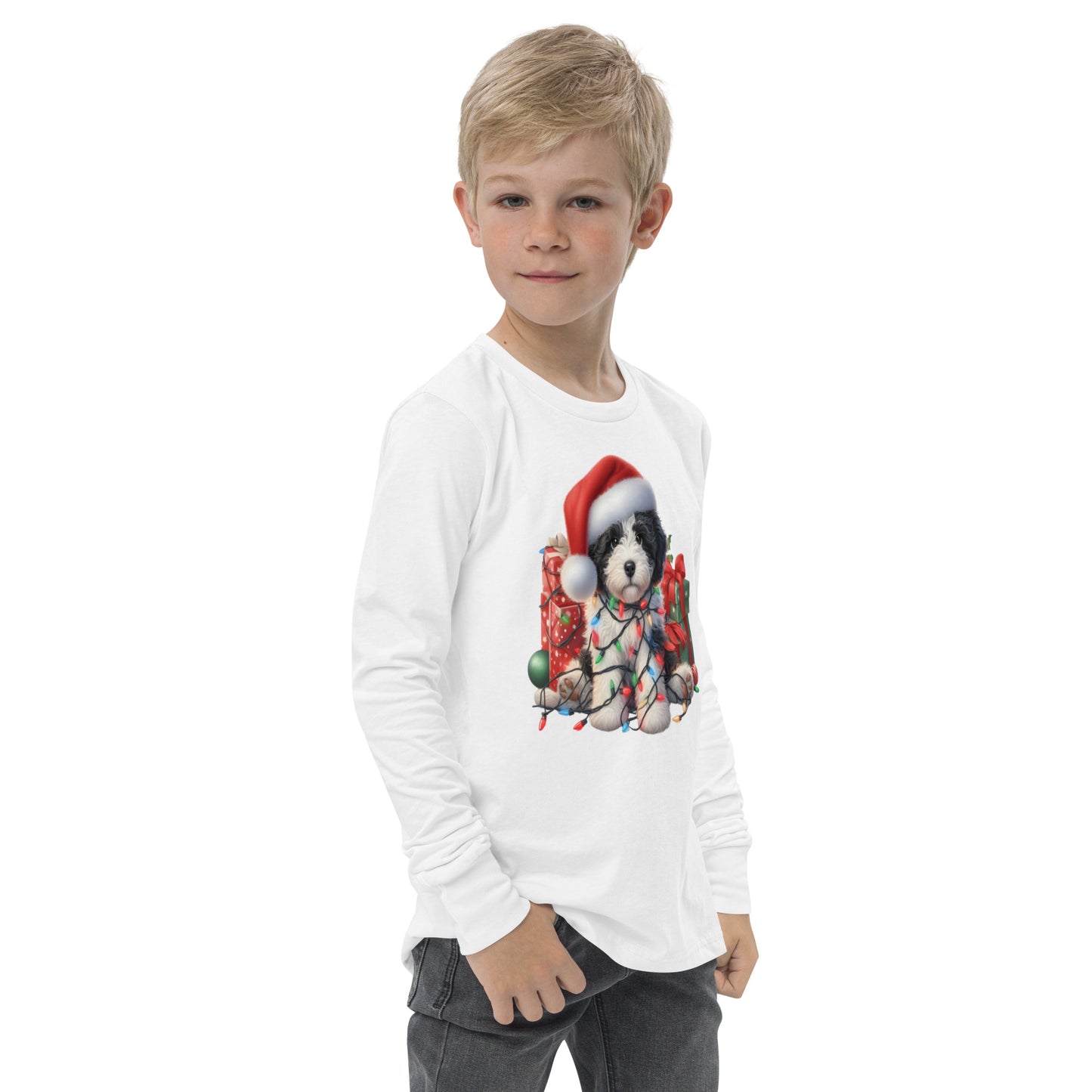 Black & White Christmas Doodle - Unisex Youth Long Sleeve T Shirt