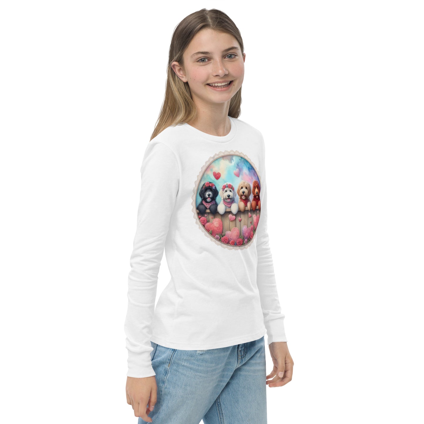 Valentines Doodles - Unisex Youth Bella + Canvas - Long Sleeve T Shirt