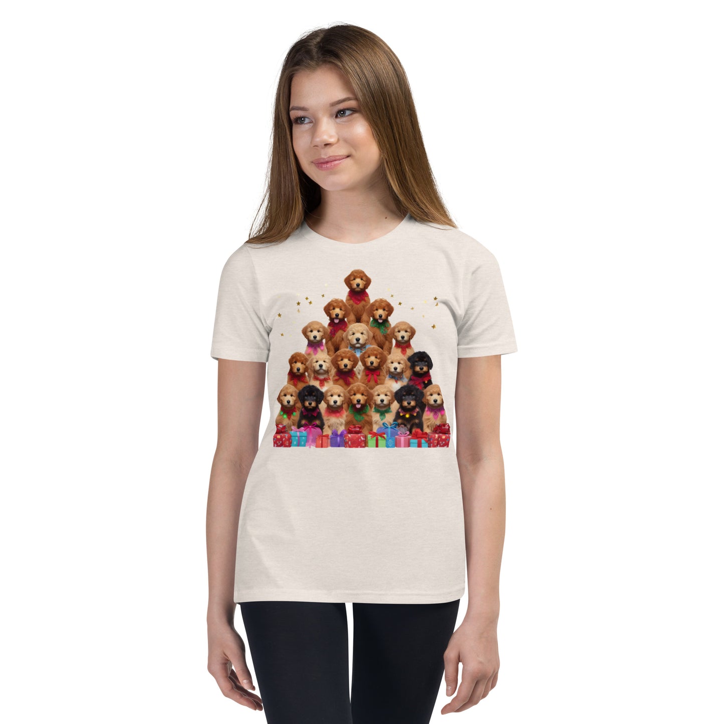 Christmas Tree Doodles Unisex Youth Short Sleeve T Shirt