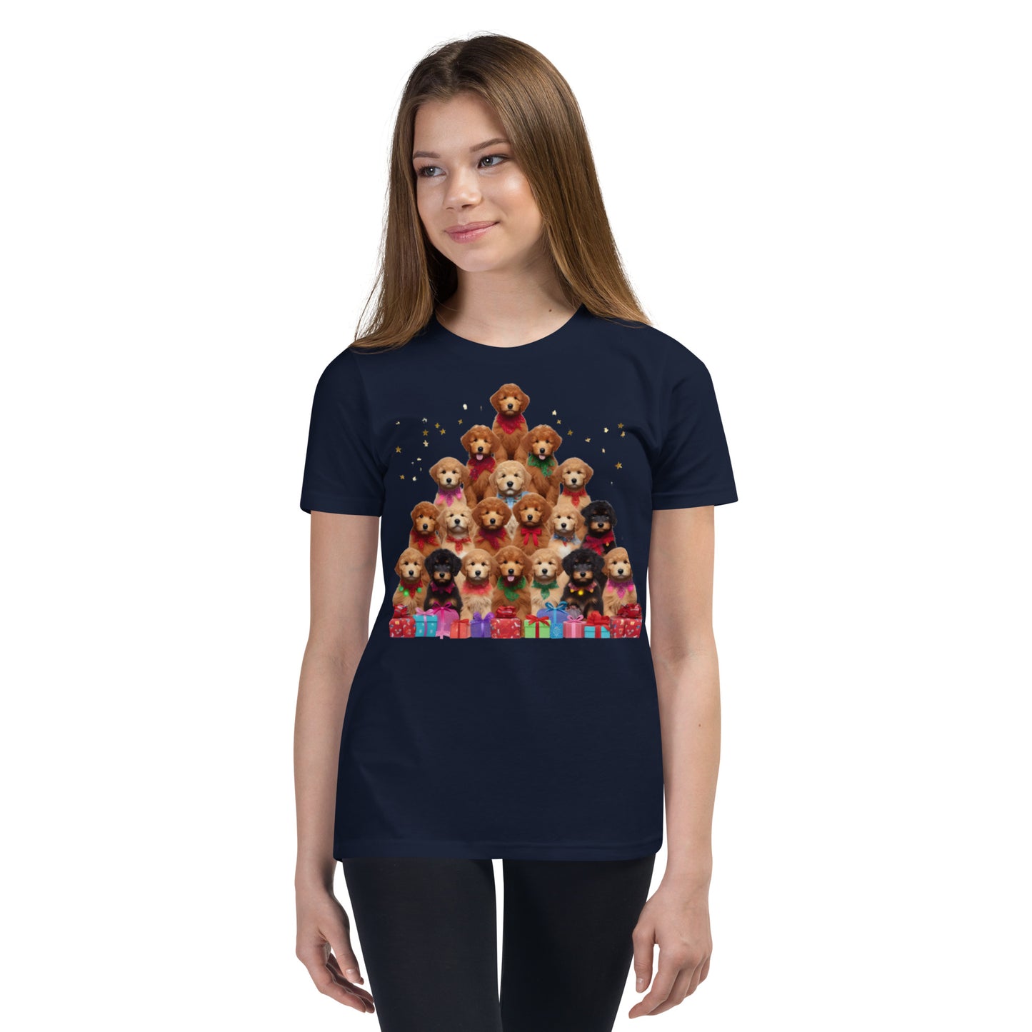 Christmas Tree Doodles Unisex Youth Short Sleeve T Shirt