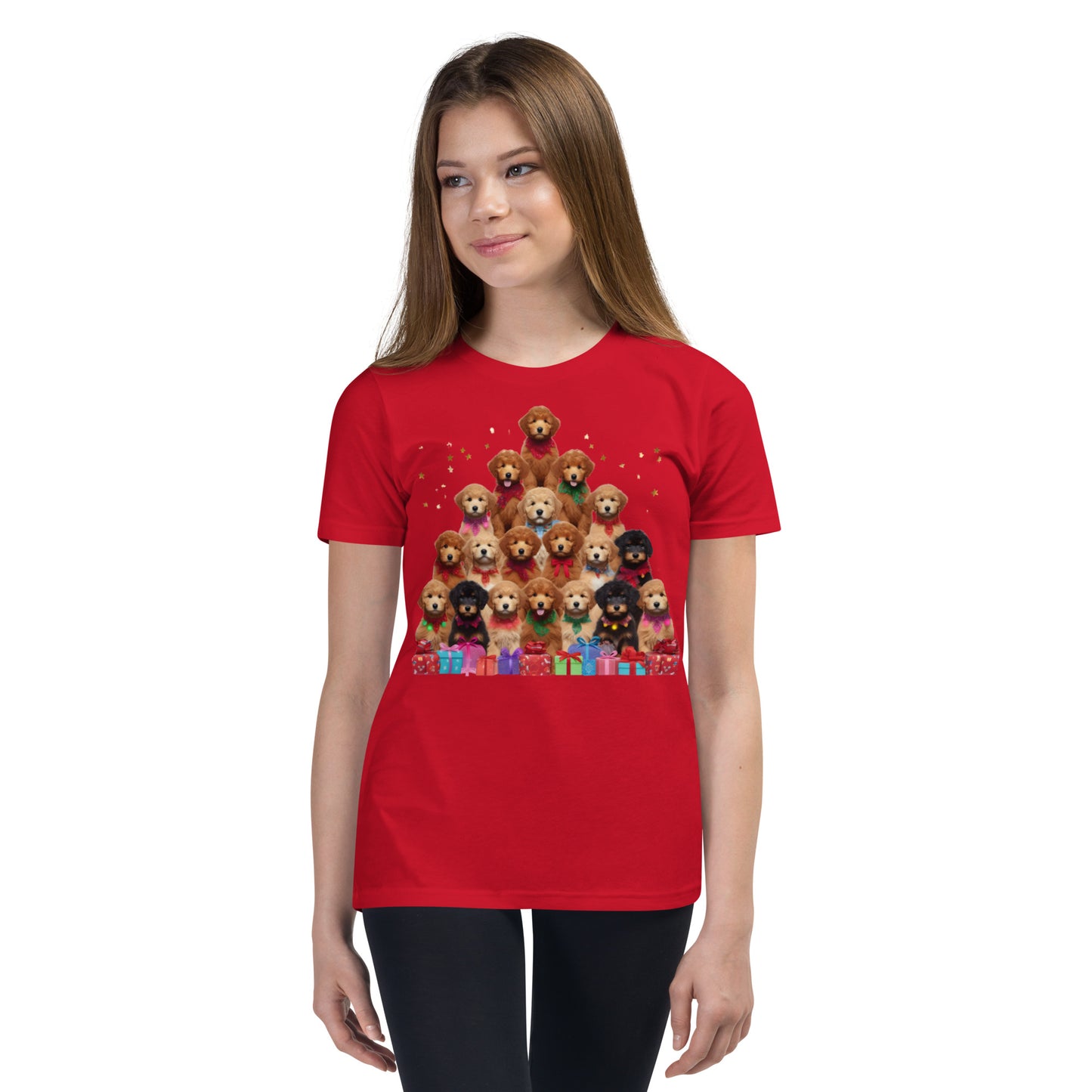 Christmas Tree Doodles Unisex Youth Short Sleeve T Shirt