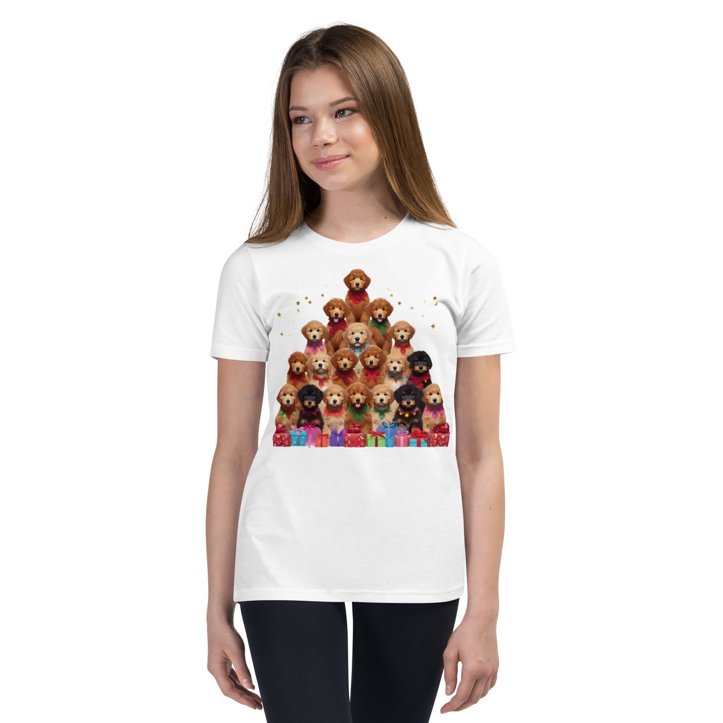 Christmas Tree Doodles Unisex Youth Short Sleeve T Shirt